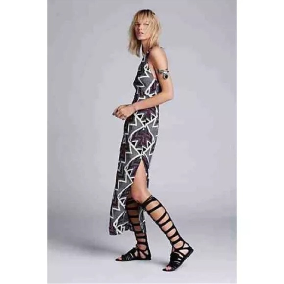 Free People SERVES YOU RIGHT Maxi Split Aztec Bohemian Western Dress Size 0 US - Picture 5 of 12